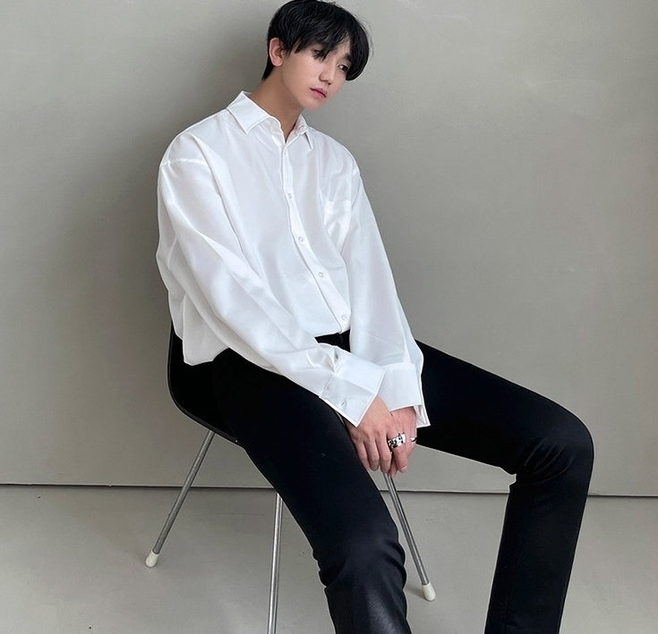 Korean Style White Wrinklefree Casual Shirt