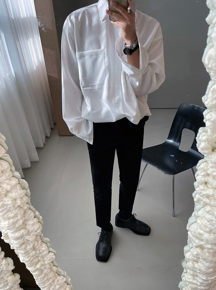 Korean Style White Wrinklefree Casual Shirt