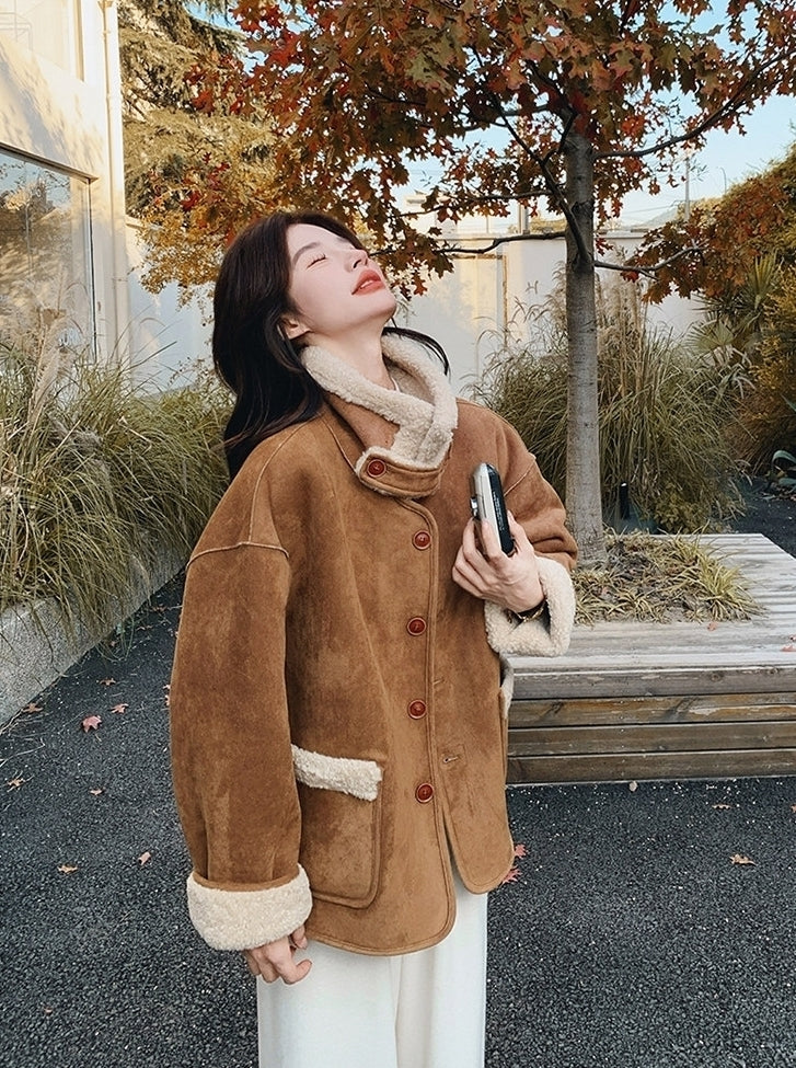 Korean Vintage Reversible Shearling Coat Jacket
