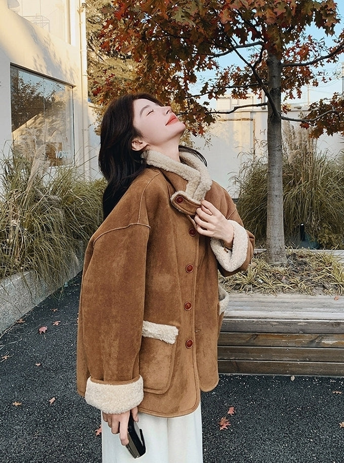 Korean Vintage Reversible Shearling Coat Jacket