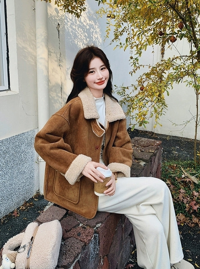 Korean Vintage Reversible Shearling Coat Jacket