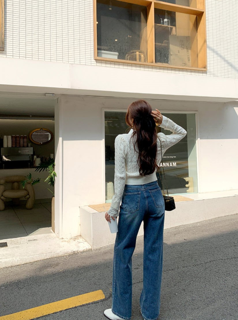 Beige Knit Sweater With Shirt Collar