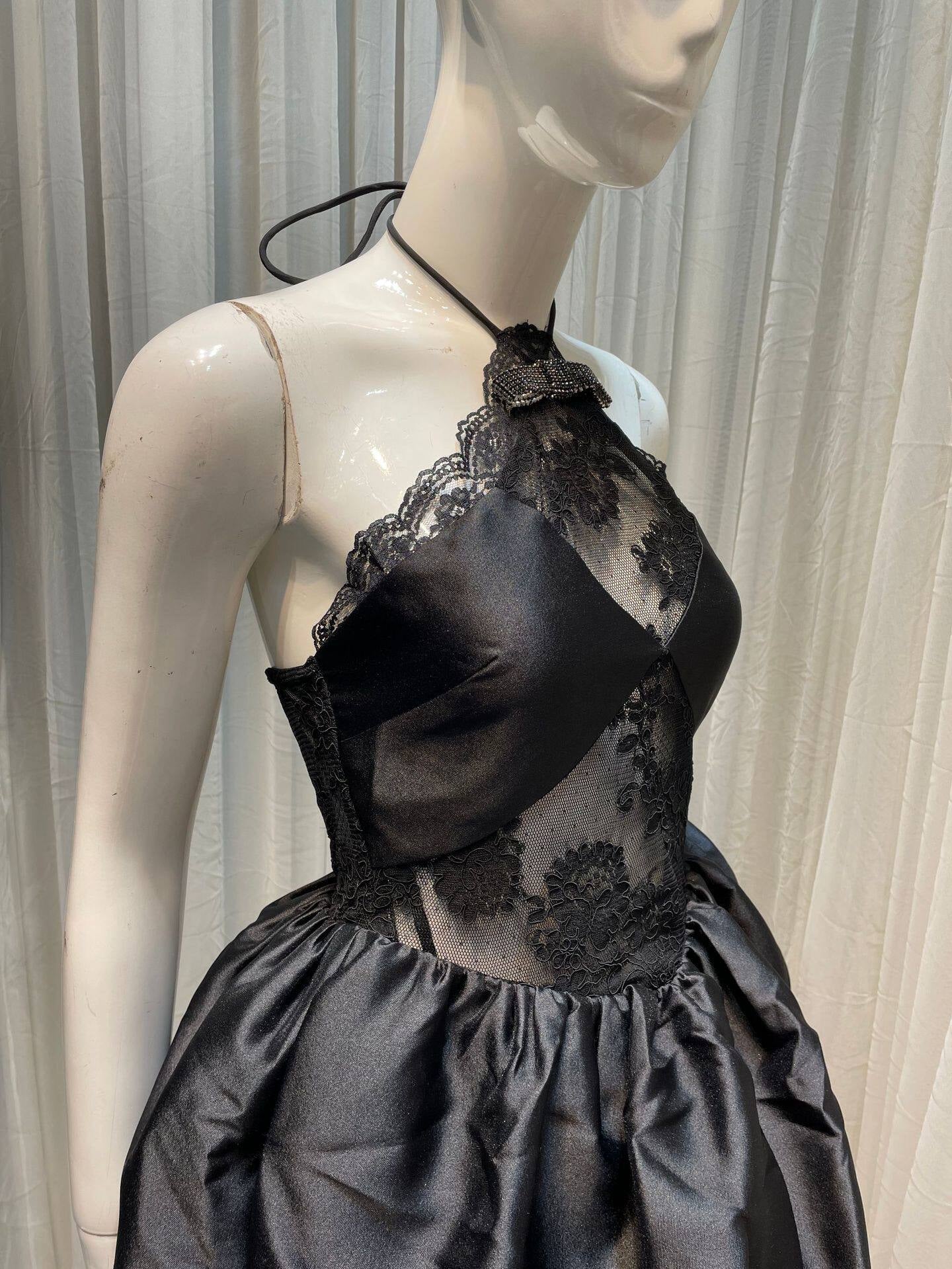 Lace Halter Puff Mini Dress