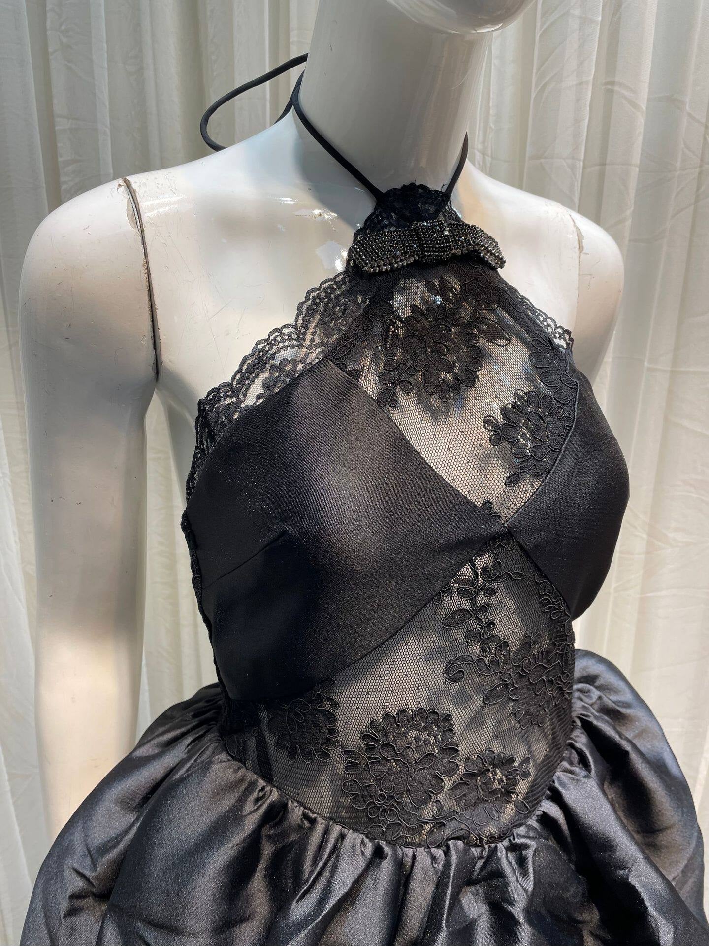 Lace Halter Puff Mini Dress
