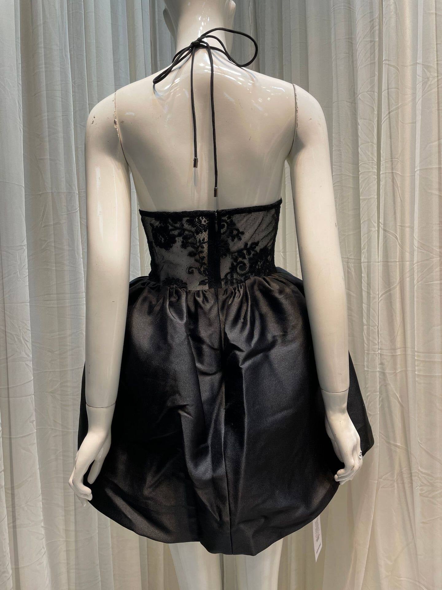 Lace Halter Puff Mini Dress