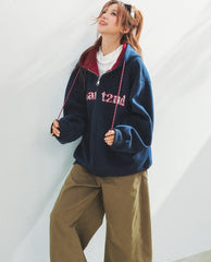 Lace Letter Patch Embroidered Relaxed Cardigan Sweater
