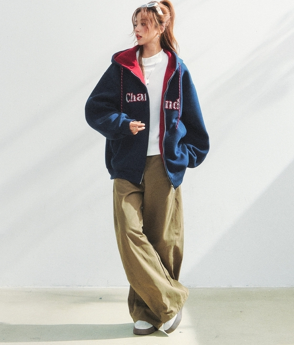 Lace Letter Patch Embroidered Relaxed Cardigan Sweater