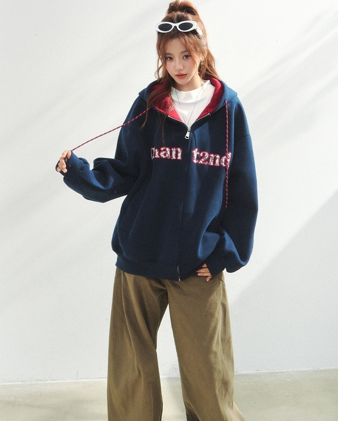 Lace Letter Patch Embroidered Relaxed Cardigan Sweater