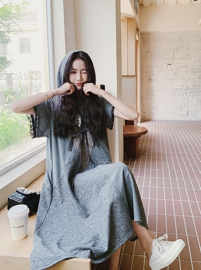 Lace Patchwork Hooded Casual Summer Dress