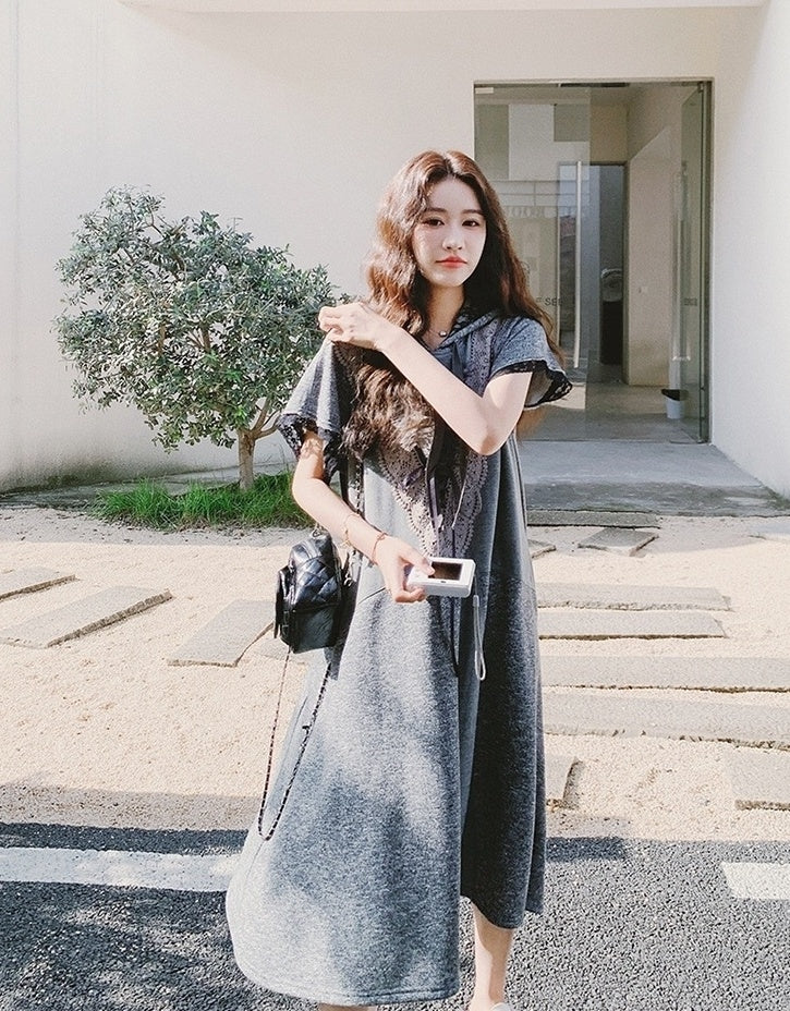 Lace Patchwork Hooded Casual Summer Dress