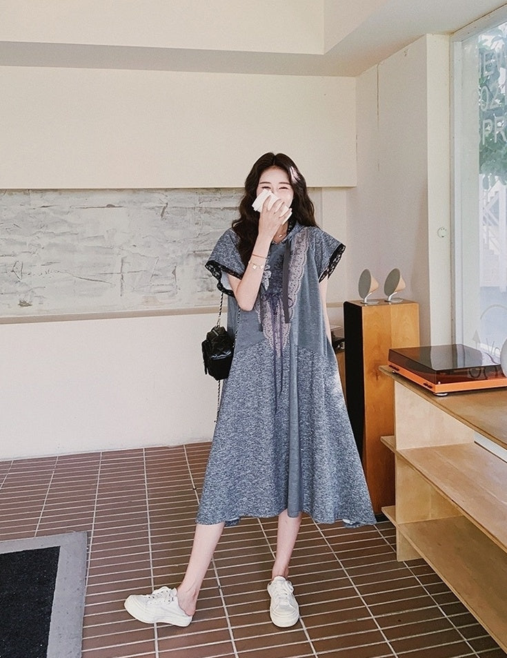 Lace Patchwork Hooded Casual Summer Dress
