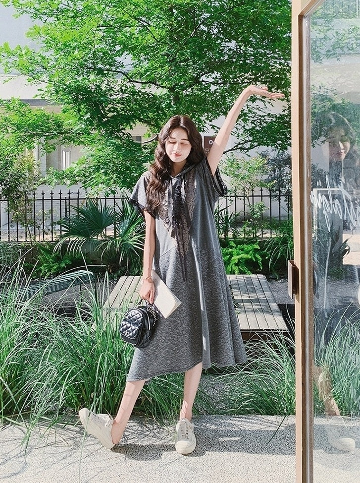 Lace Patchwork Hooded Casual Summer Dress