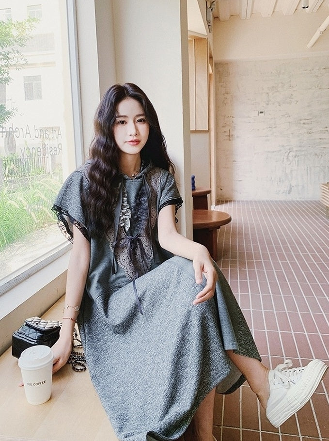Lace Patchwork Hooded Casual Summer Dress
