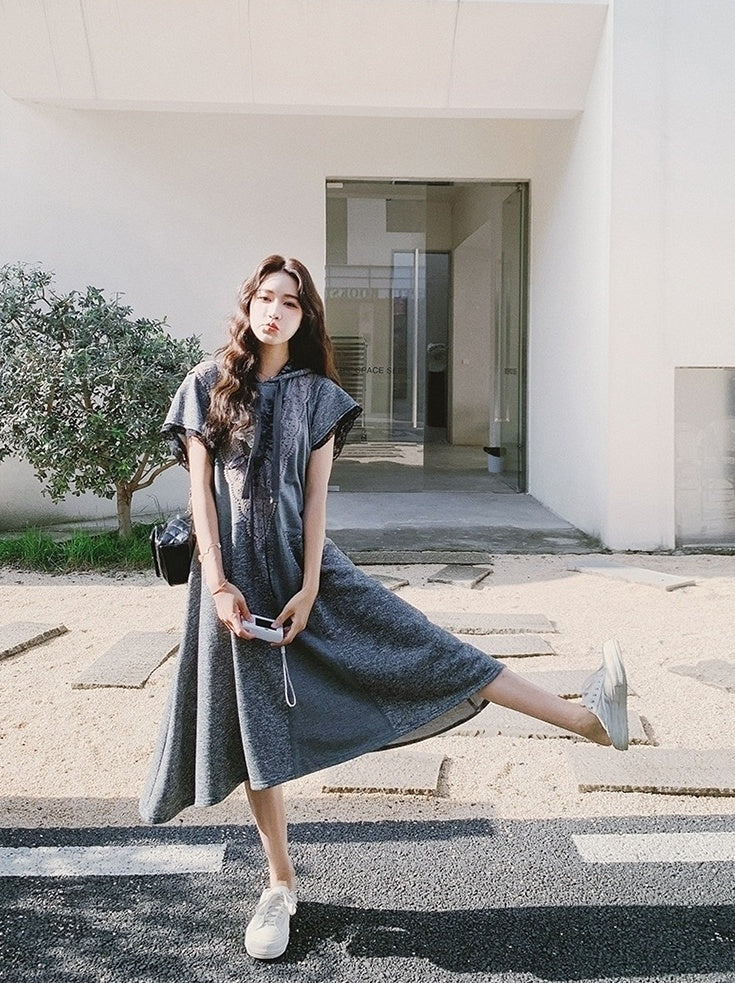 Lace Patchwork Hooded Casual Summer Dress