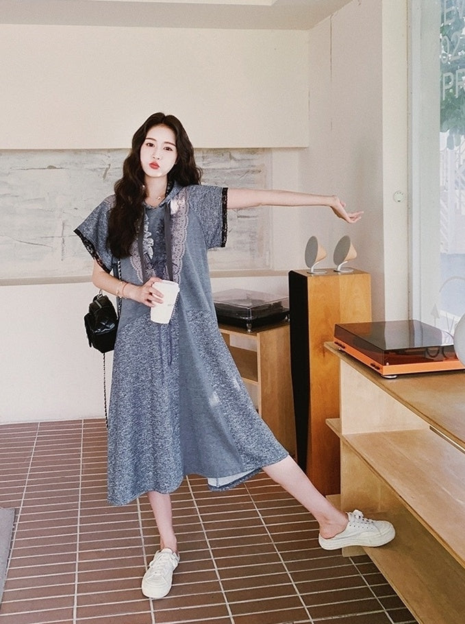 Lace Patchwork Hooded Casual Summer Dress