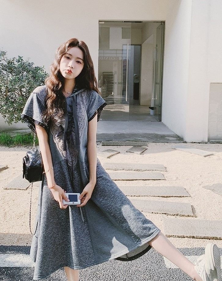 Lace Patchwork Hooded Casual Summer Dress