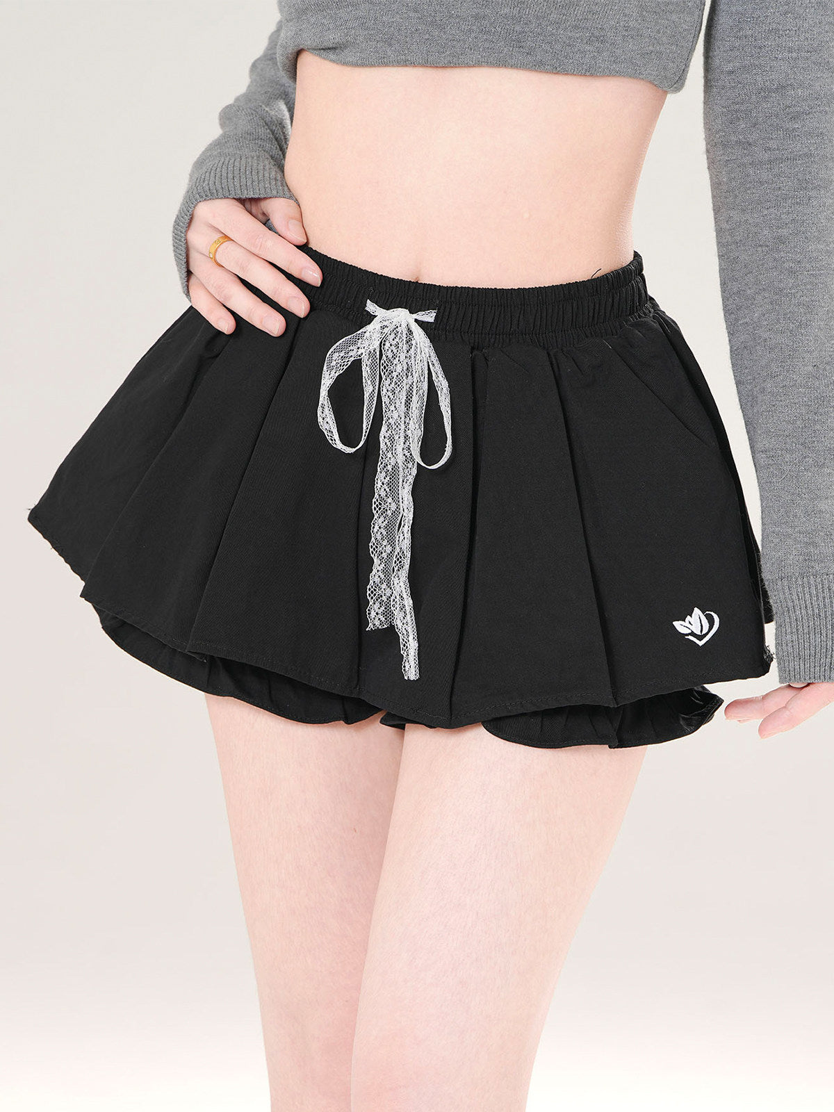 Lace Pleated A Line Mini Skirt Pants