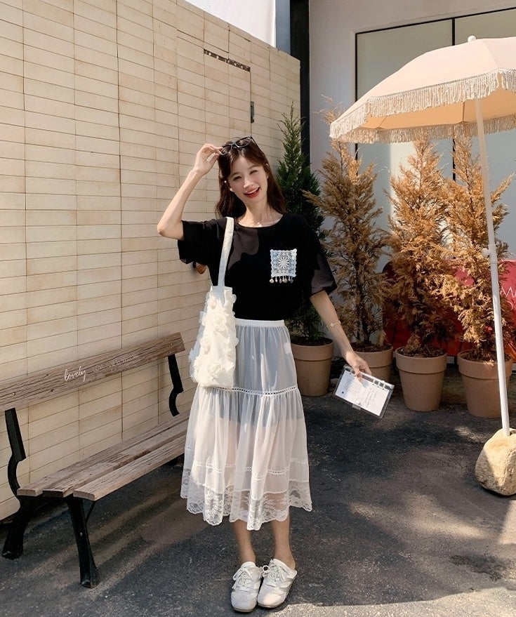 Lace Skirt And Short Sleeve Tee Set