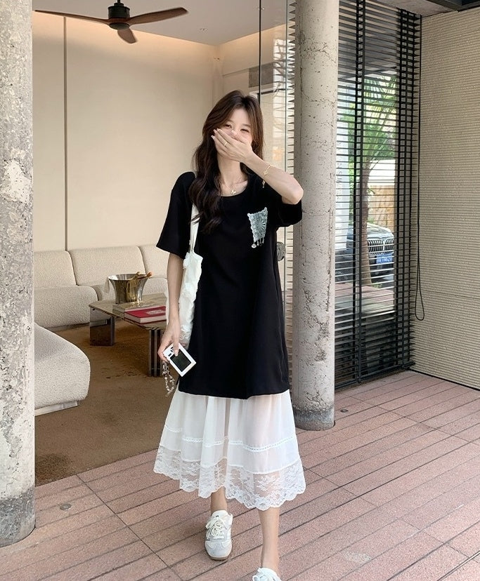 Lace Skirt And Short Sleeve Tee Set