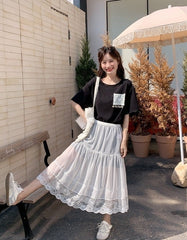 Lace Skirt And Short Sleeve Tee Set