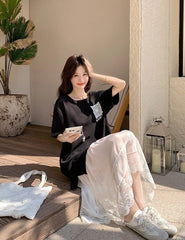 Lace Skirt And Short Sleeve Tee Set