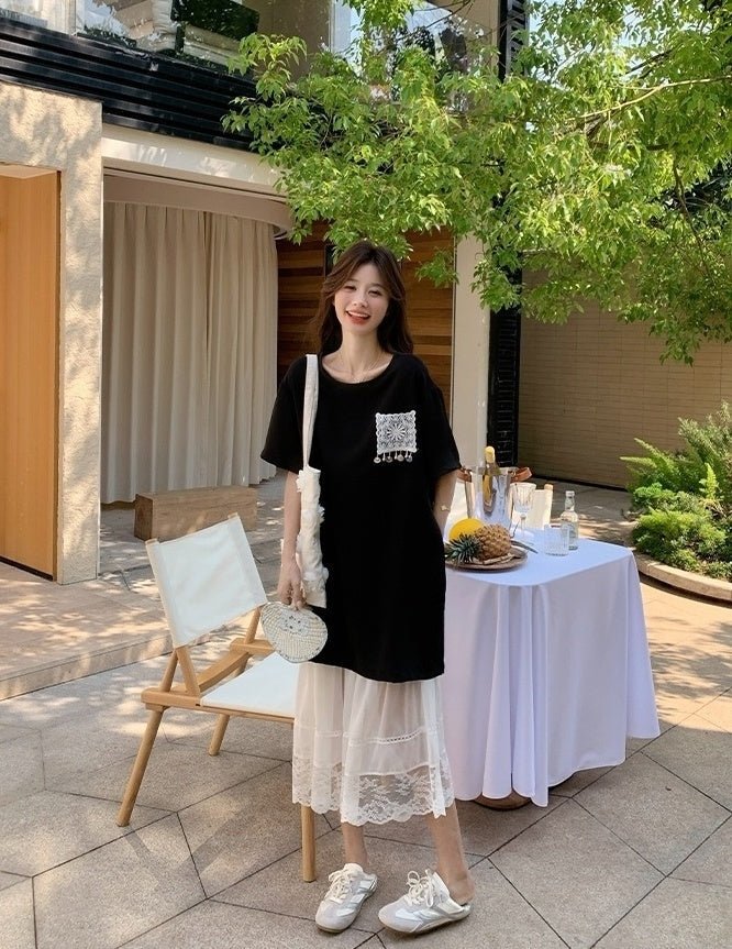 Lace Skirt And Short Sleeve Tee Set