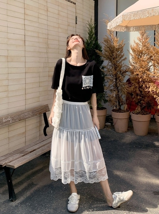 Lace Skirt And Short Sleeve Tee Set