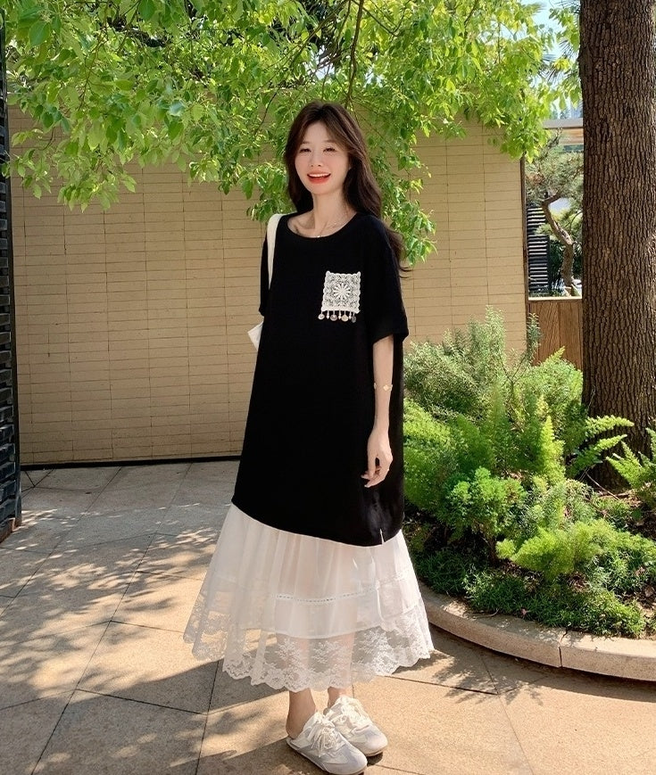 Lace Skirt And Short Sleeve Tee Set