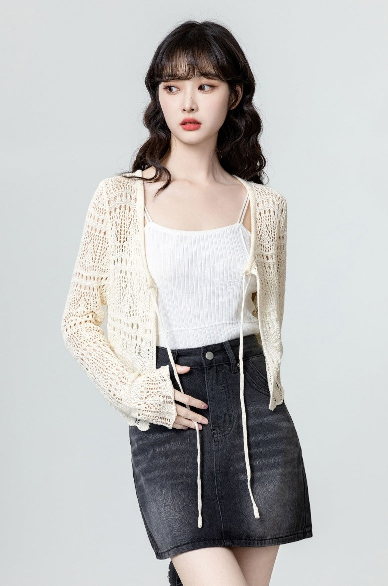 Lace Tie Knit Sun Protection Cardigan