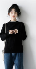 Lace Trim Black Turtleneck Sweater