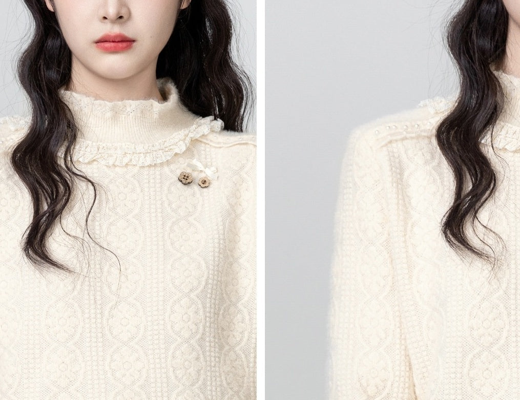 Lace Trim Knit Pullover Sweater