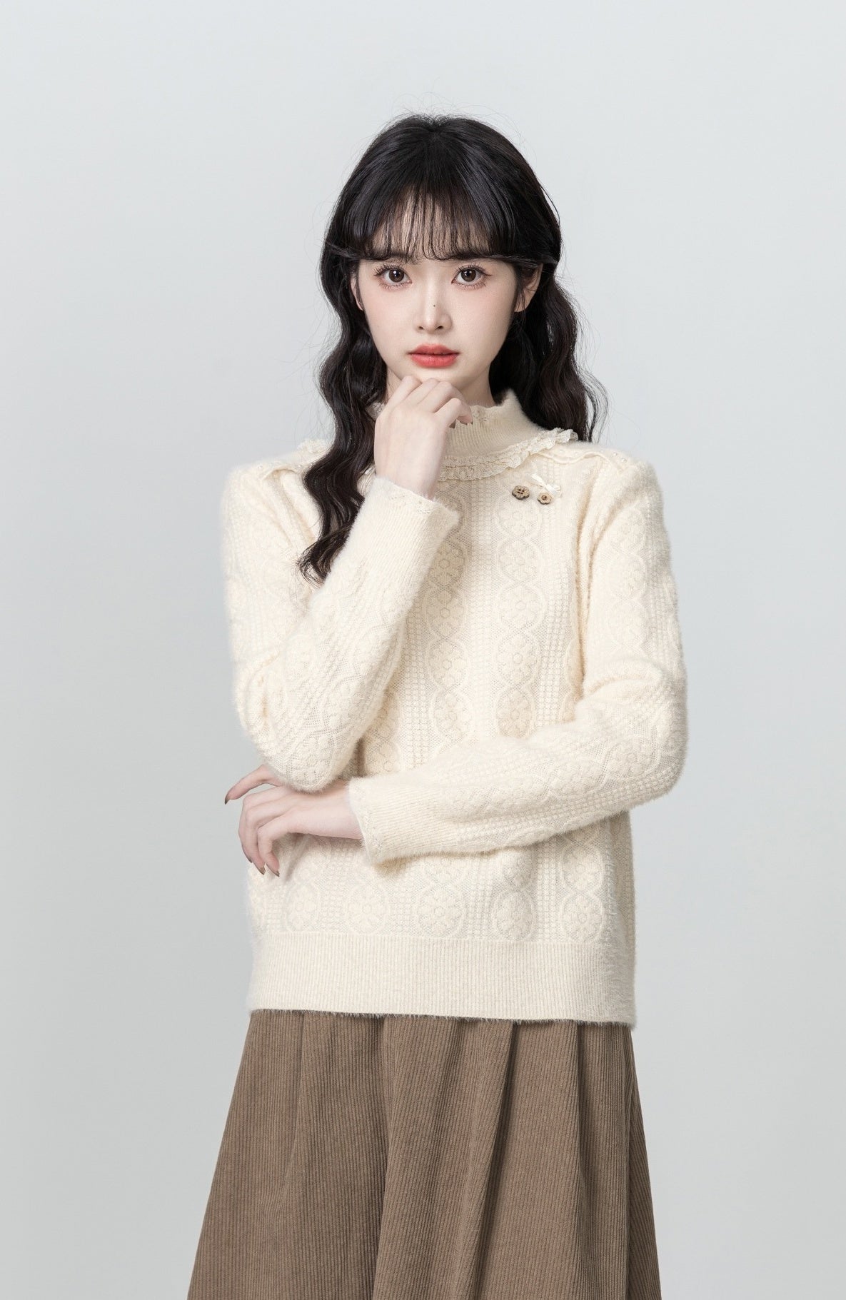 Lace Trim Knit Pullover Sweater