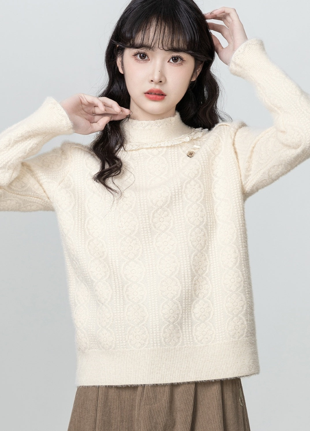 Lace Trim Knit Pullover Sweater