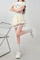 Lace Trim Ruffled A Line Skirt
