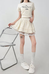 Lace Trim Ruffled A Line Skirt
