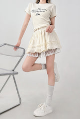 Lace Trim Ruffled A Line Skirt