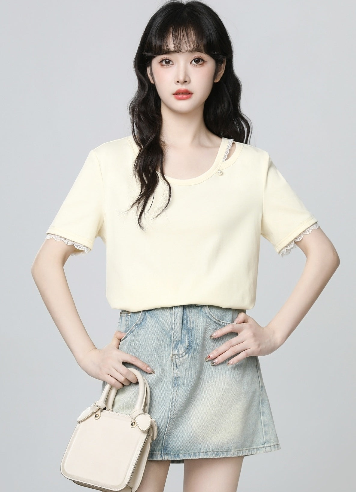 Lace Trim Short Sleeve Summer Loose Top