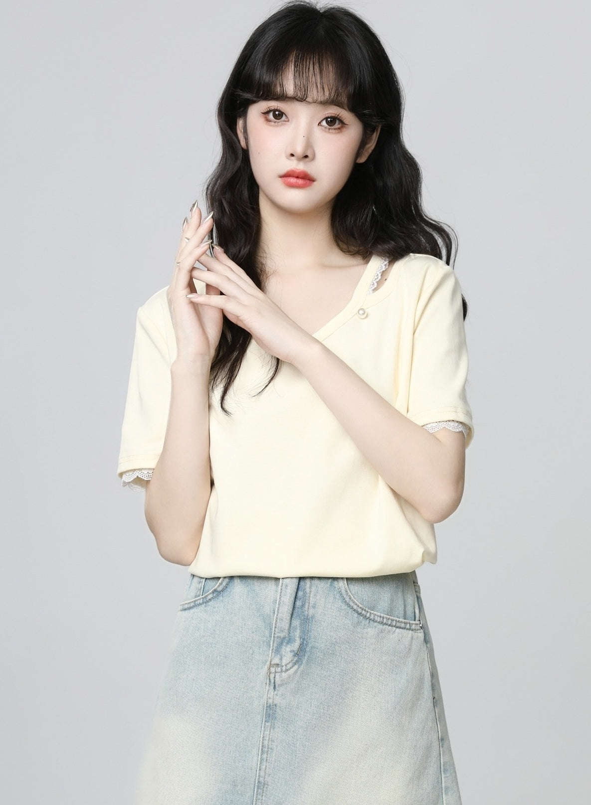 Lace Trim Short Sleeve Summer Loose Top