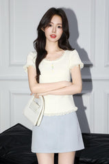 Lace Trim Short Sleeve Summer Top