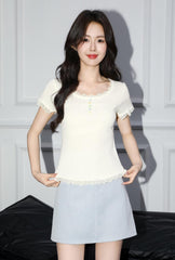 Lace Trim Short Sleeve Summer Top
