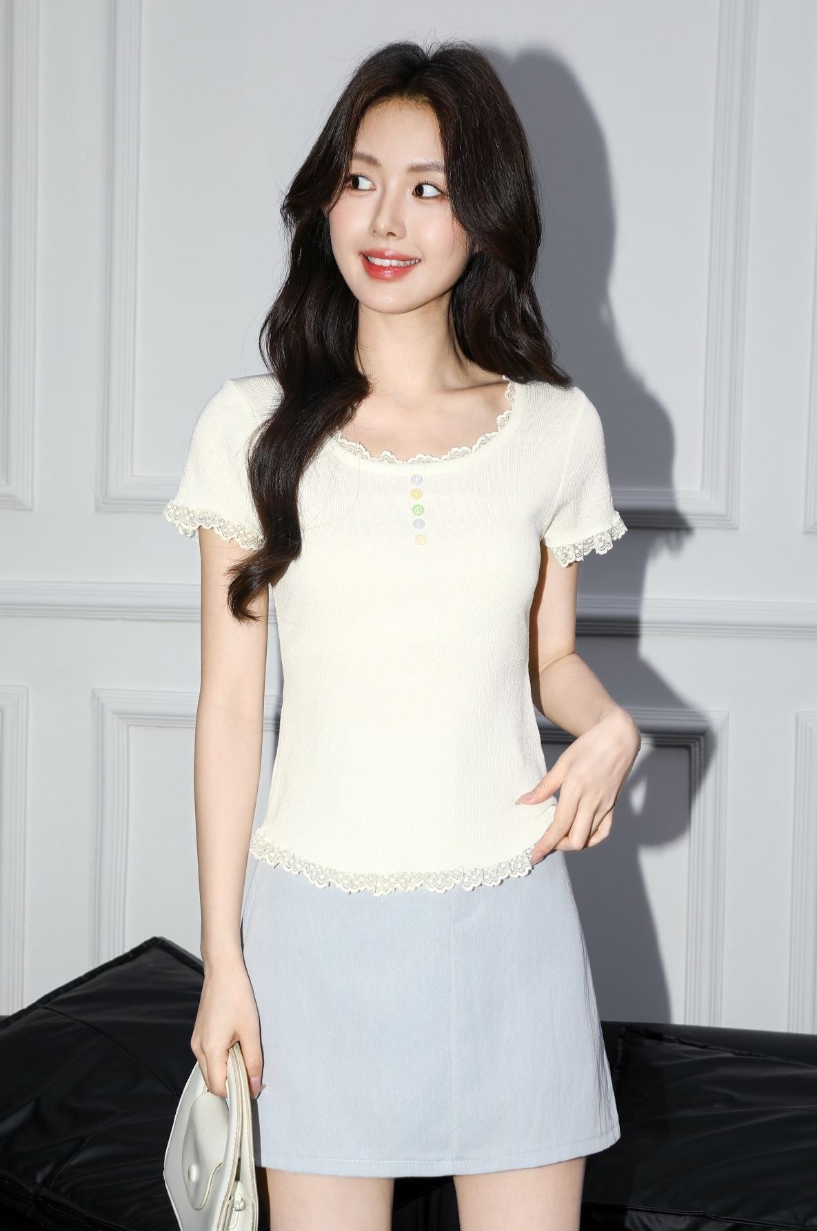 Lace Trim Short Sleeve Summer Top