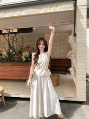 Lace Trim Sleeveless Dress And Vest Set