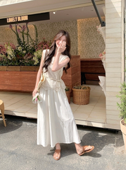 Lace Trim Sleeveless Dress And Vest Set