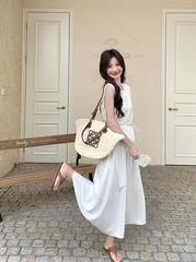 Lace Trim Sleeveless Dress And Vest Set
