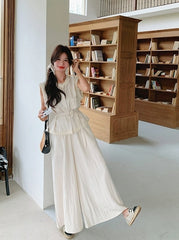 Lace Trim Vest And Wide Leg Pants Set