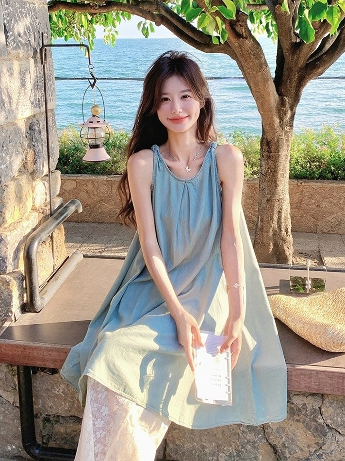 Lace Vest Dress Wide Leg Pants Vacation Set