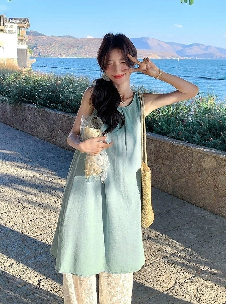 Lace Vest Dress Wide Leg Pants Vacation Set