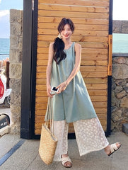 Lace Vest Dress Wide Leg Pants Vacation Set
