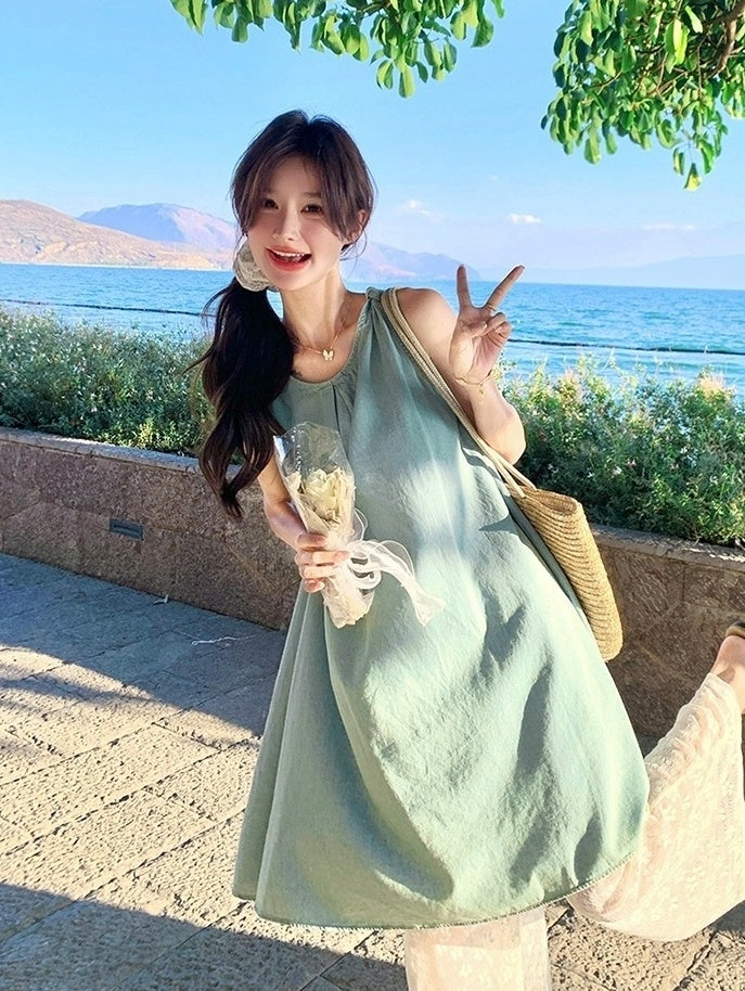 Lace Vest Dress Wide Leg Pants Vacation Set