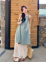 Lace Vest Dress Wide Leg Pants Vacation Set